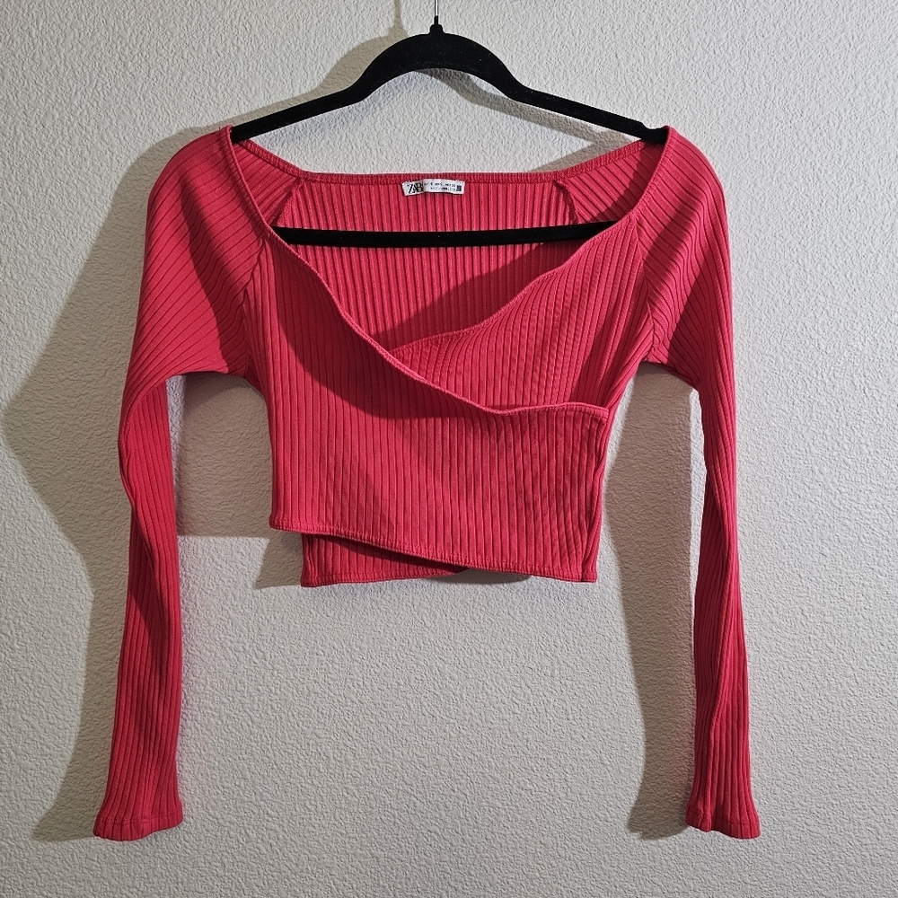 Zara Top S Pink Ribbed Crop - Picture 2 of 6
